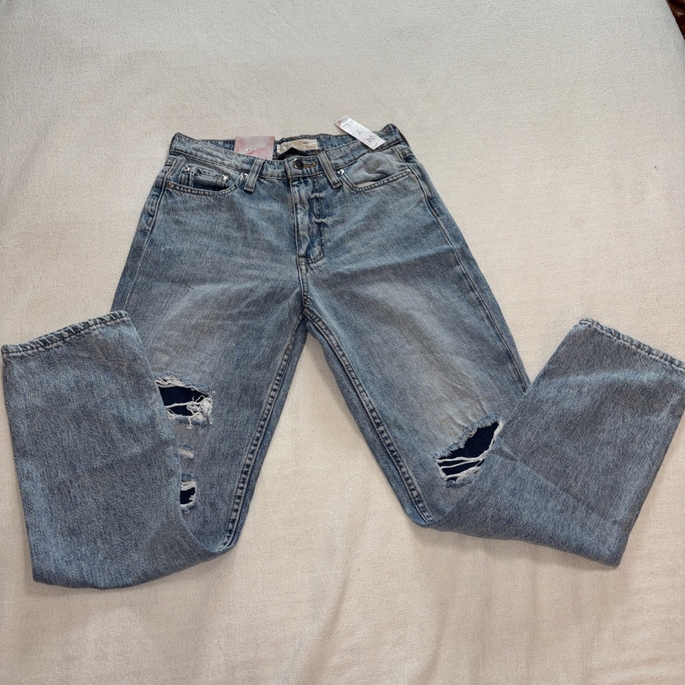 New York Laundry Denim Mom Jean Lightwash High Waist Straight Distressed NWT